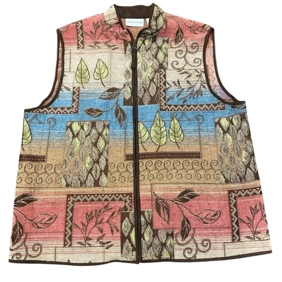 Alfred Dunner Ladies Tapestry Vest Cider House Fall Foliage Design Size 14 - Picture 9 of 9